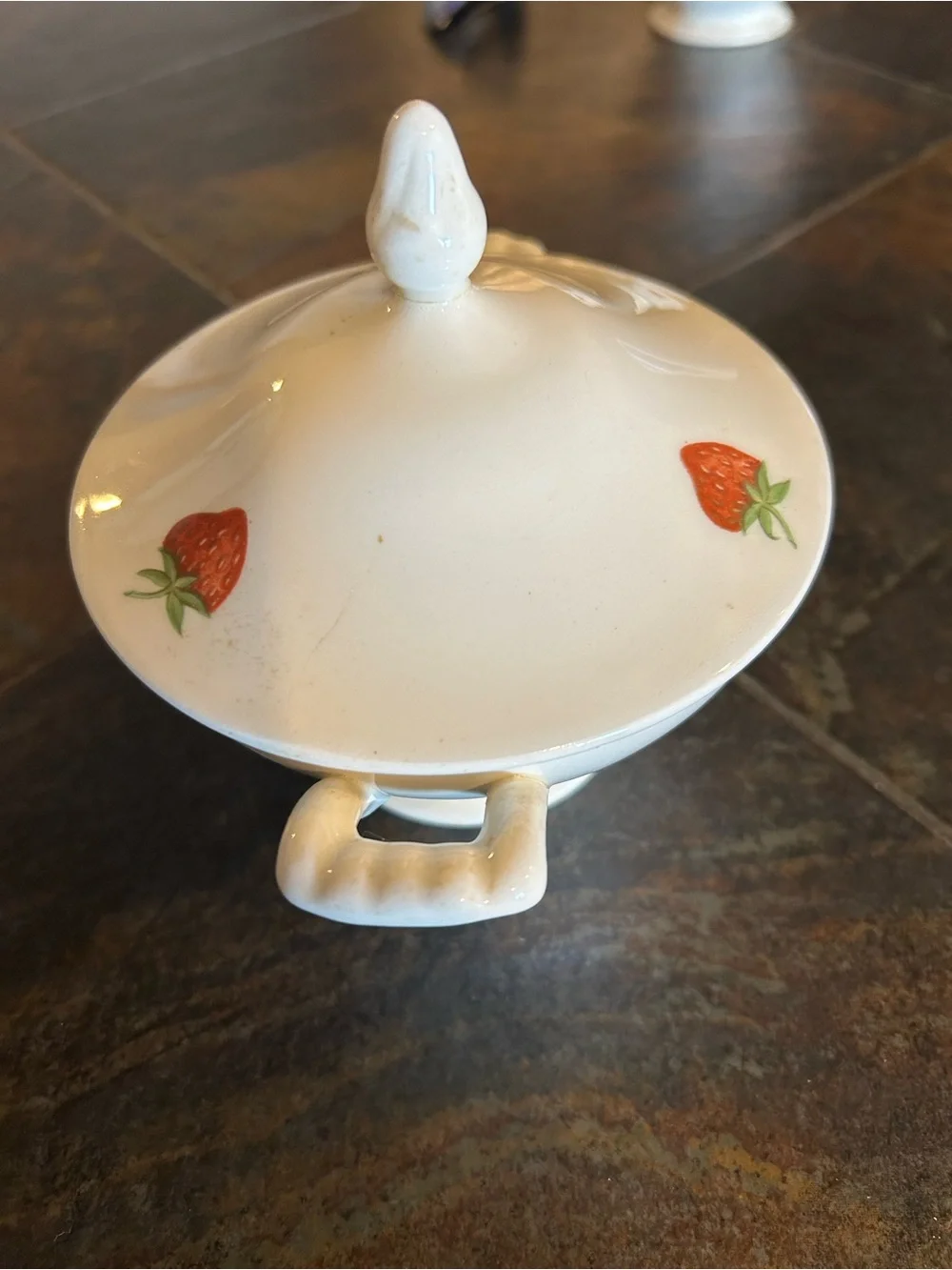 White Strawberry Ceramic Sugar Bowl and Creamer Set